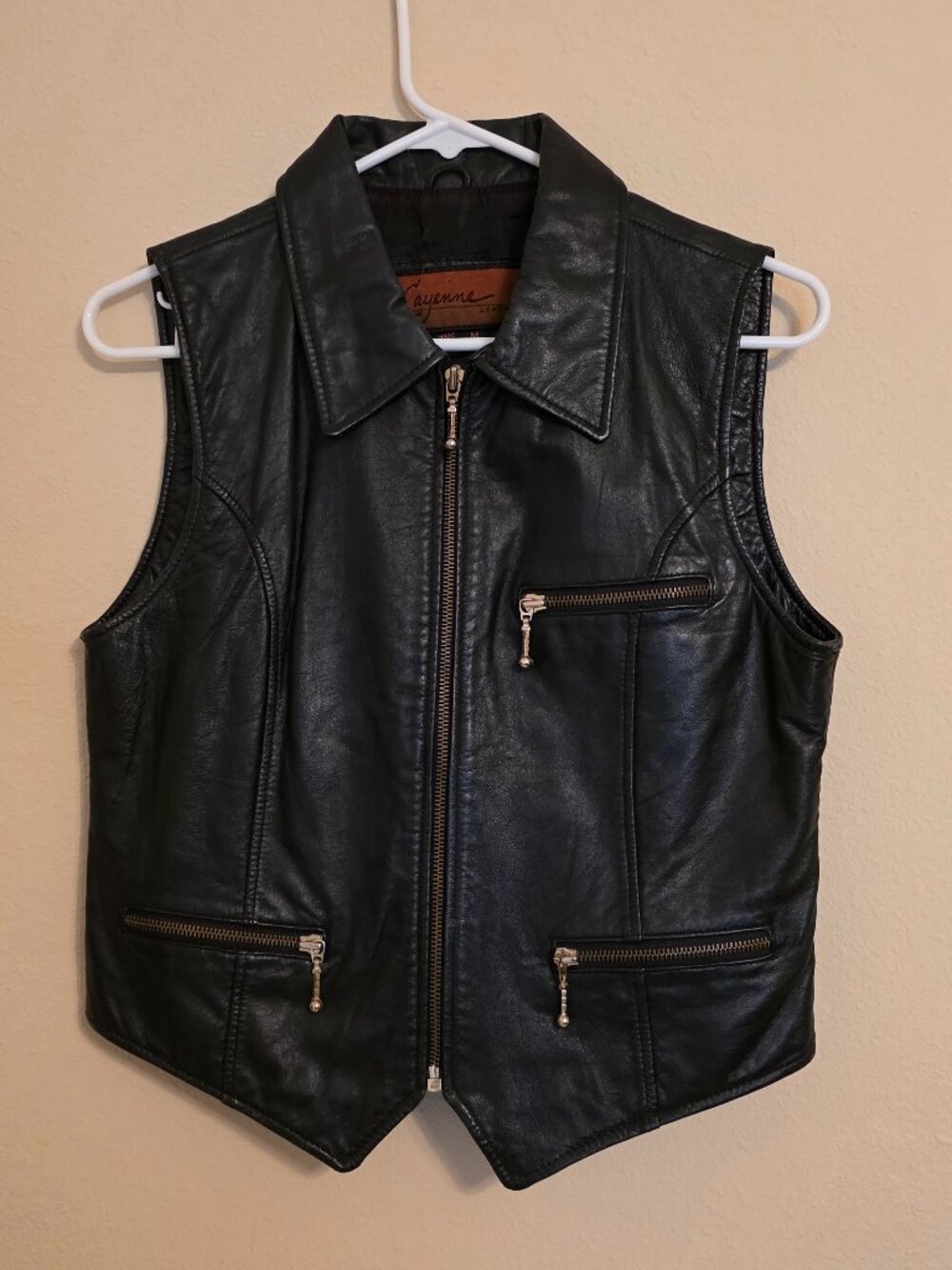 Black Leather Biker Vest Size M
